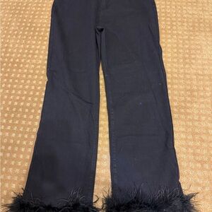 Boohoo Black Flare Jeans with Feather Hem